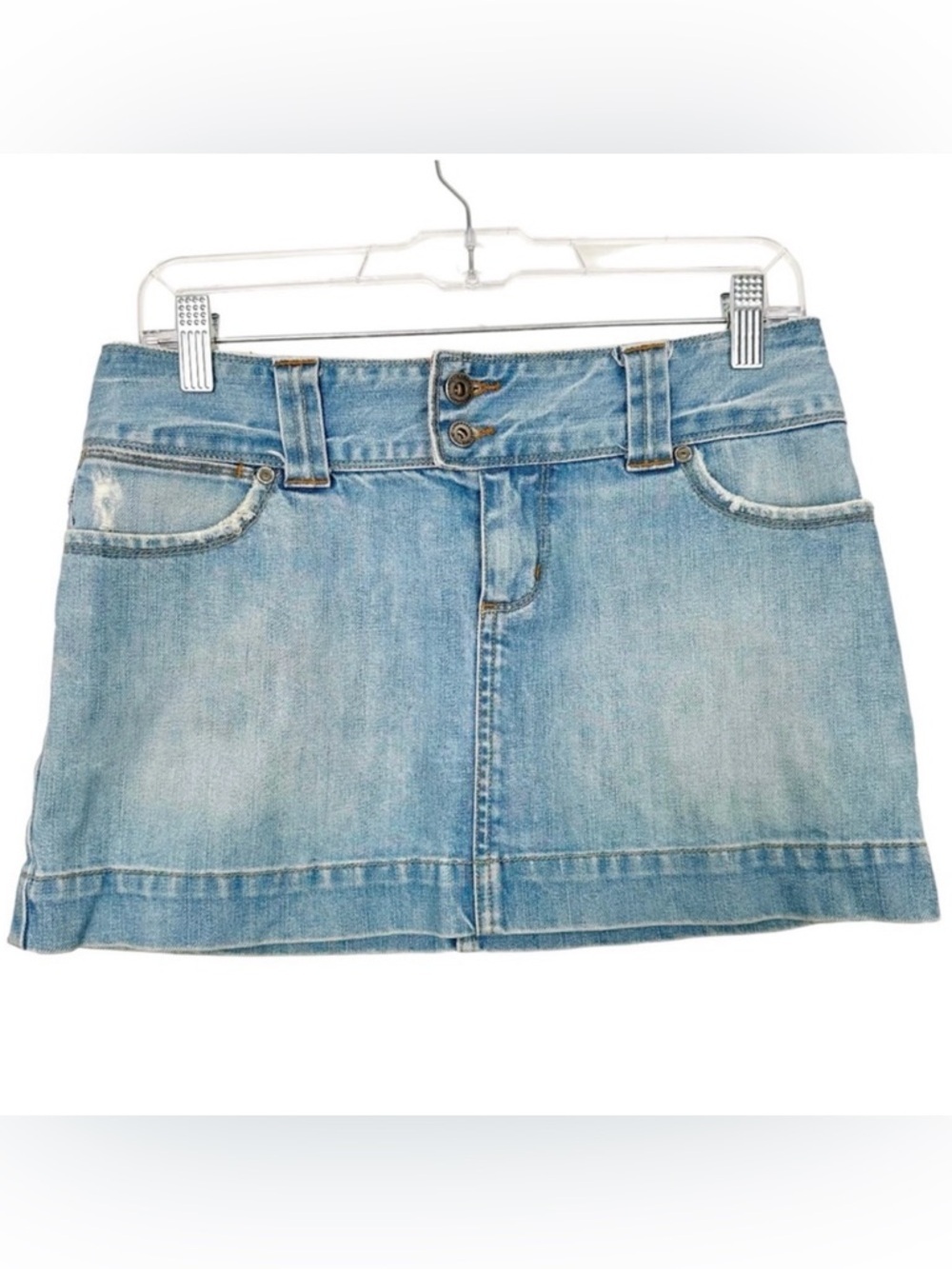 VINTAGE‎ AMERICAN EAGLE | Y2K Micro Mini Distressed Wash Denim Jean Skirt Sz. 2